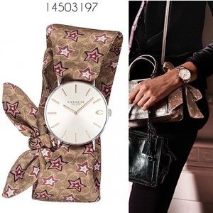 🎁Coach Perry Quartz Star Brown Satin Scraf